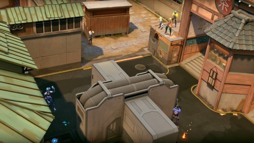 An overlook of the new VALORANT Team Deathmatch map District.