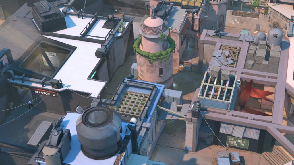 An overlook of the new VALORANT Team Deathmatch map Kasbah.
