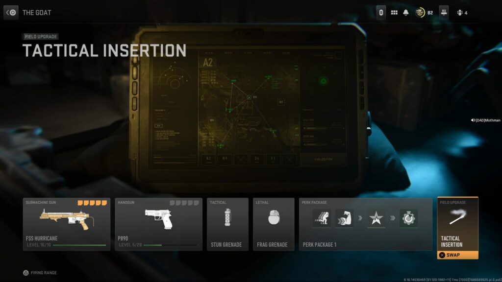 The Tactical Insertion is chosen as the Field Upgrade for this MW2 loadout.
