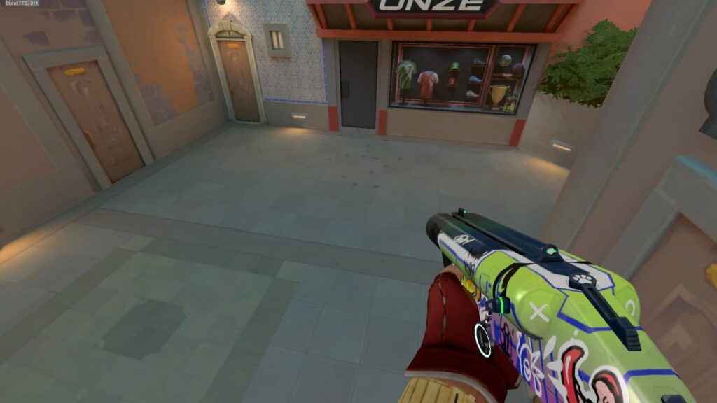 Chamber jumps with his Shorty near Mid Doors on Pearl in VALORANT.