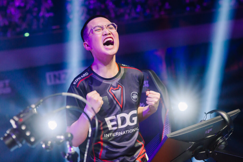 Zheng "ZmjjKK" Yongkang celebrating at VALORANT Masters Tokyo Group Stage at Tipstar Dome Chiba on June 13, 2023 in Tokyo, Japan.