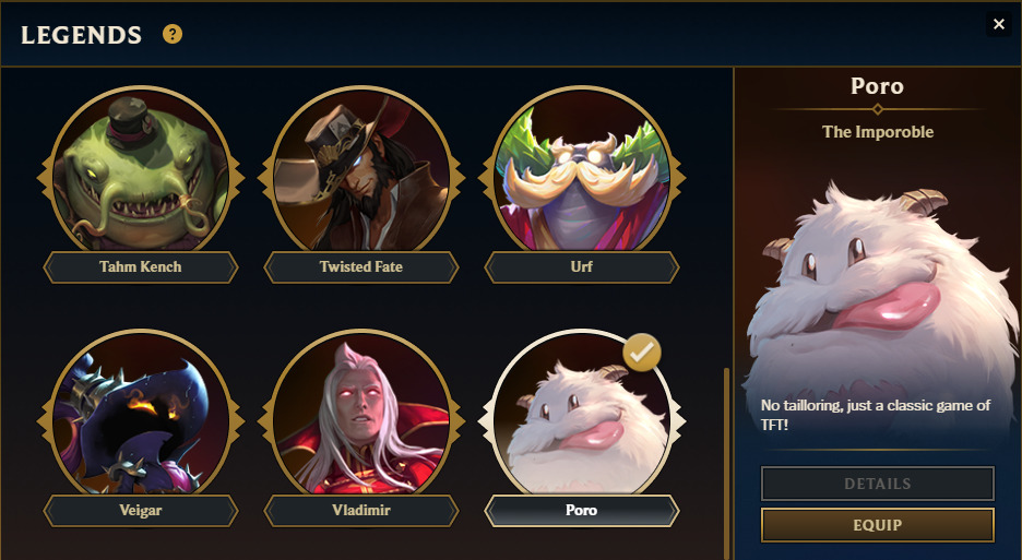 Poro legend selection 