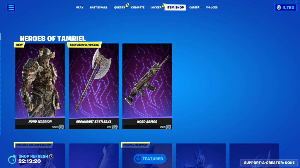 Fortnite x Elder Scrolls Item Shop