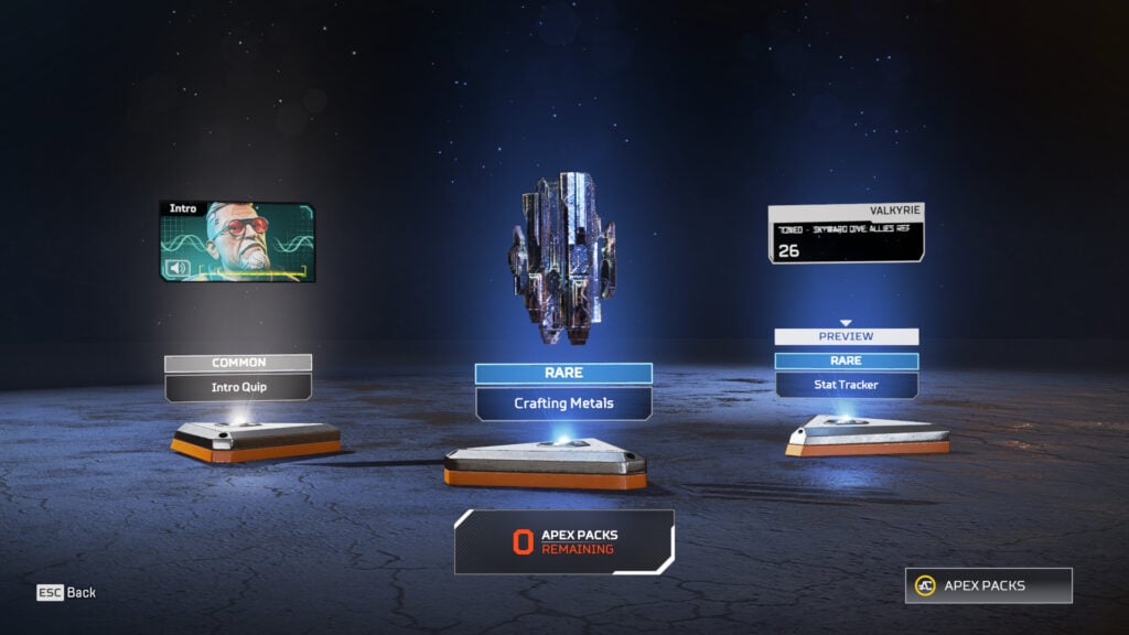 Players can earn crafting materials through Apex Packs