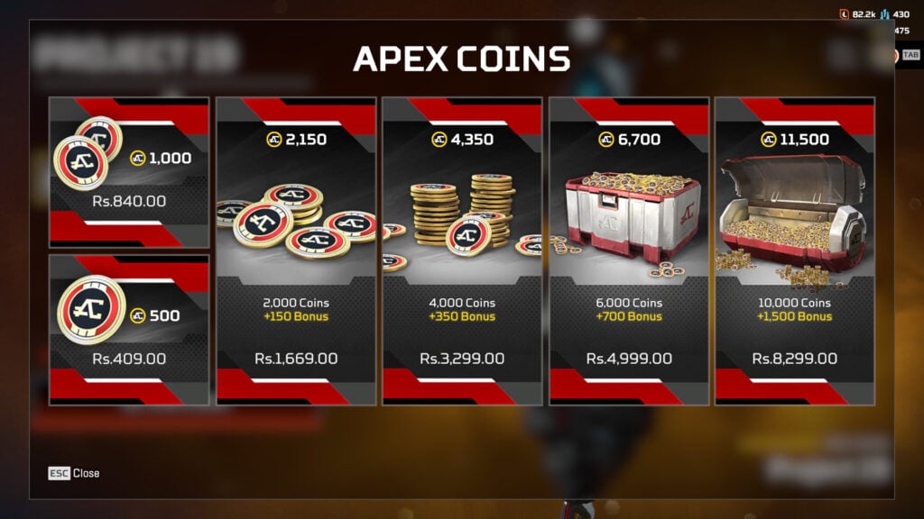 Apex Coins can only be acquired using real money 