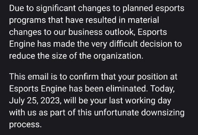 Esports Engine layoff email