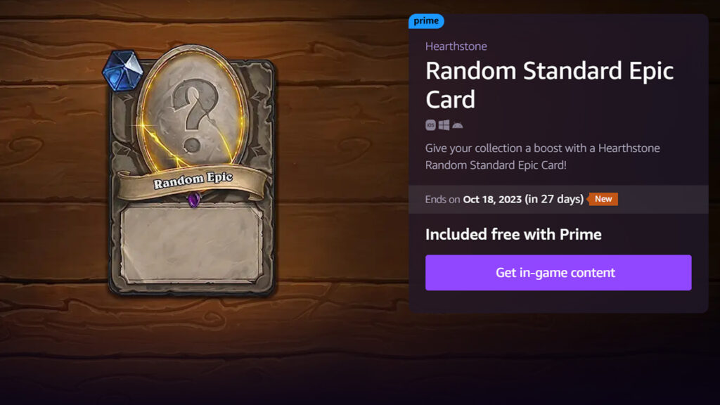 How to get a Free Hearthstone Epic card with Prime Gaming