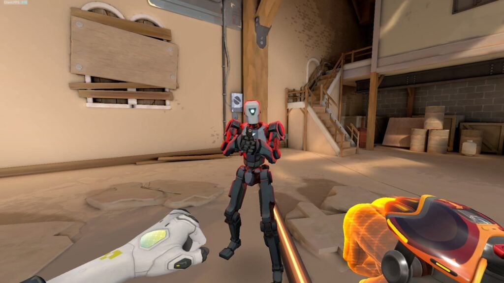 A training bot with the red enemy color outline in VALORANT.