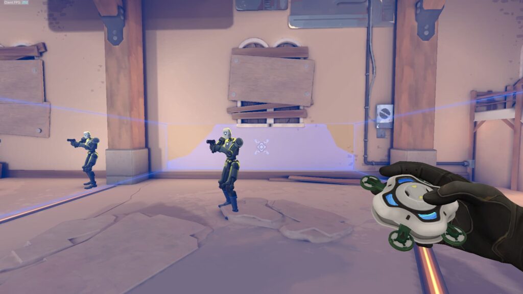 A blue outline indicates where Deadlock can place her Sonic Sensor on the wall, and the area it covers.