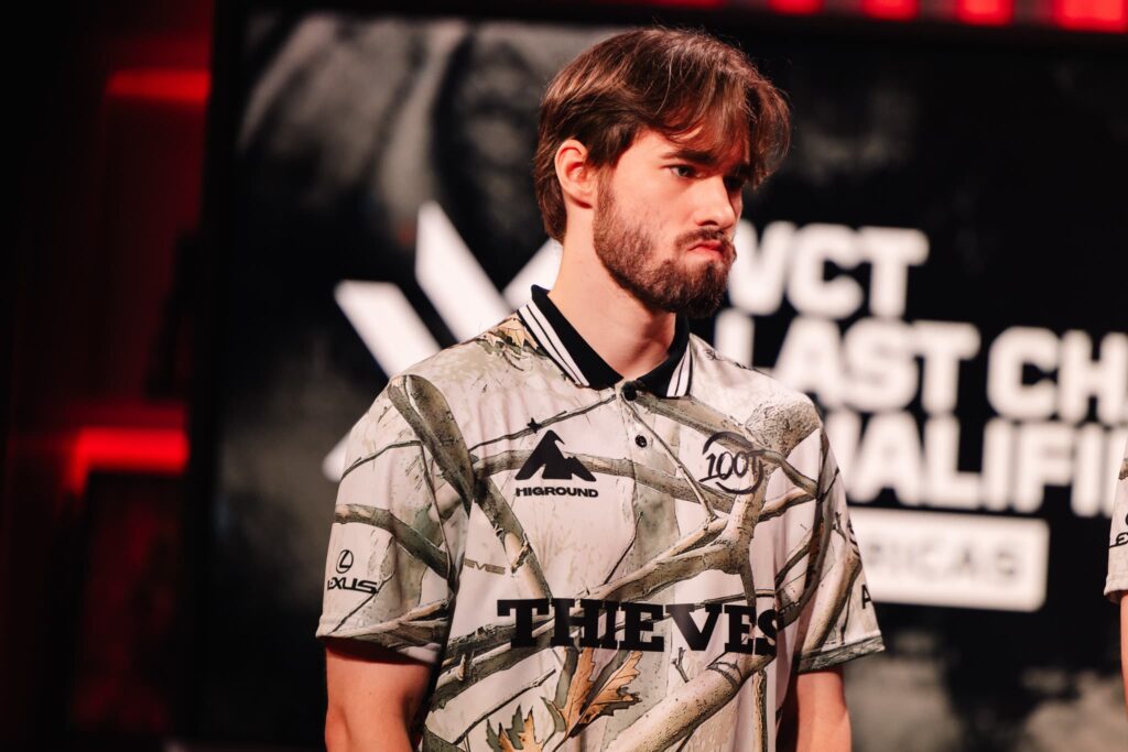 Brenden "stellar" McGrath of 100 Thieves is seen during 2023 VCT Americas Last Chance Qualifier at the Riot Games Arena on July 16, 2023.