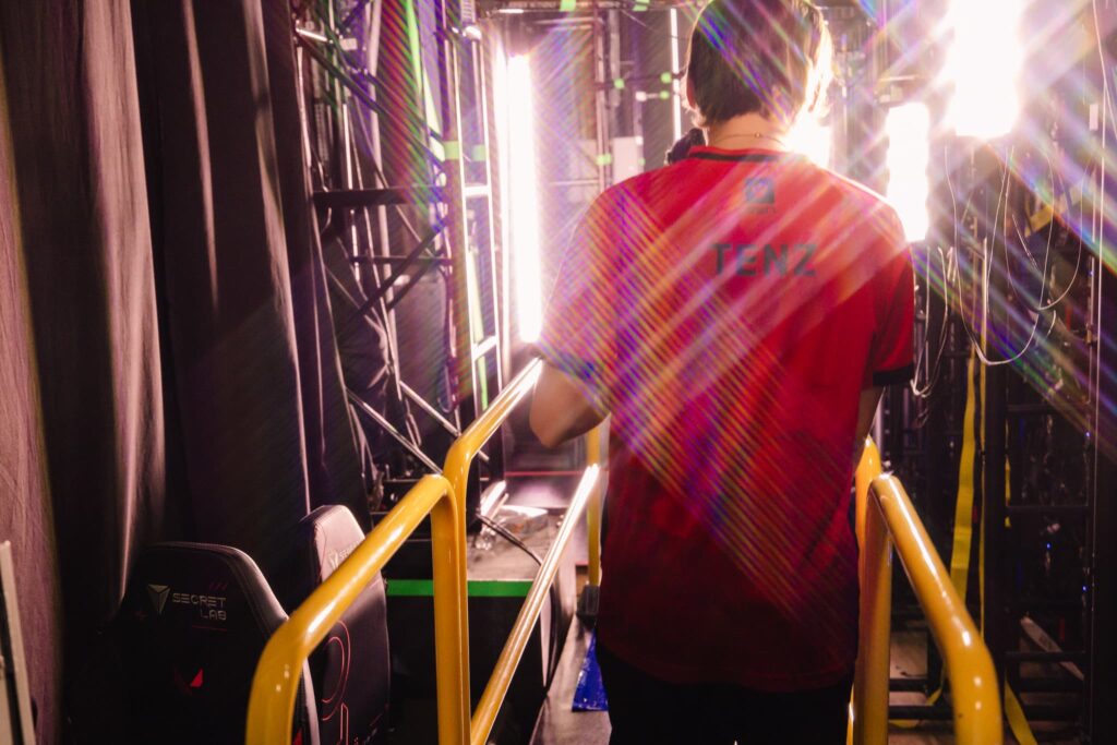 Tyson "TenZ" Ngo of Sentinels walks onstage to compete during 2023 VCT Americas Last Chance Qualifier at the Riot Games Arena on July 17, 2023.