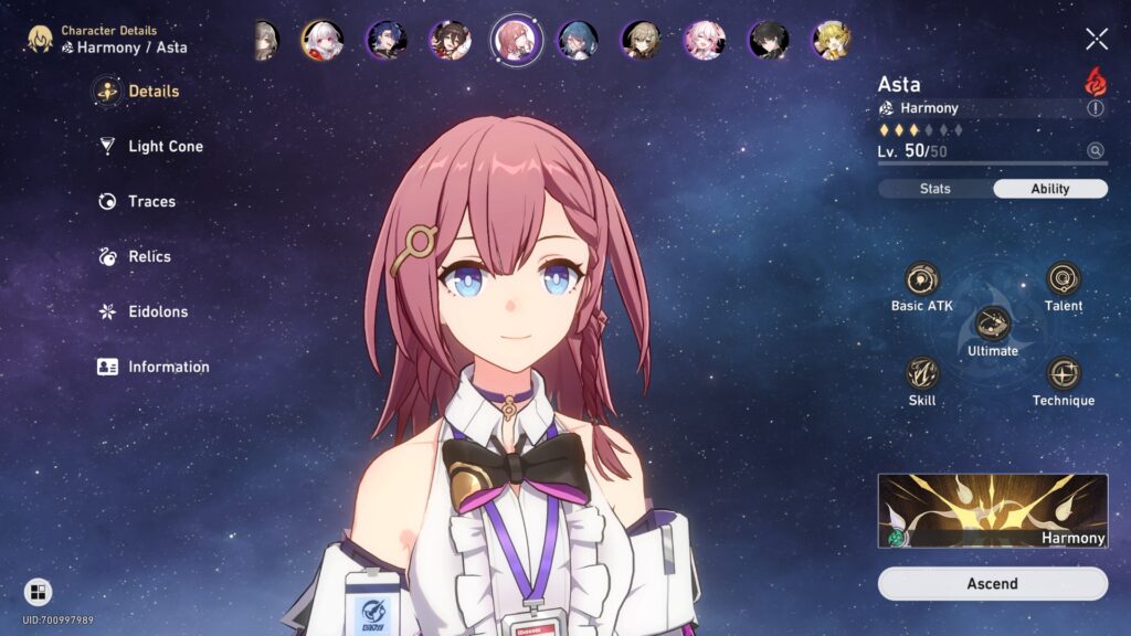 Asta from Honkai Star Rail boosts SPD 