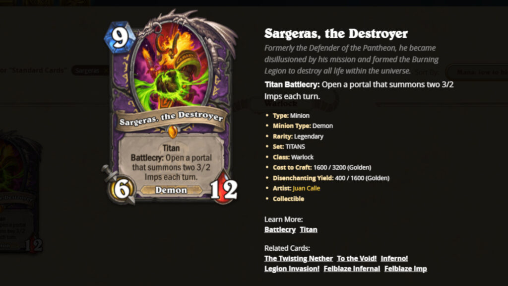 Sargeras in Hearthstone 