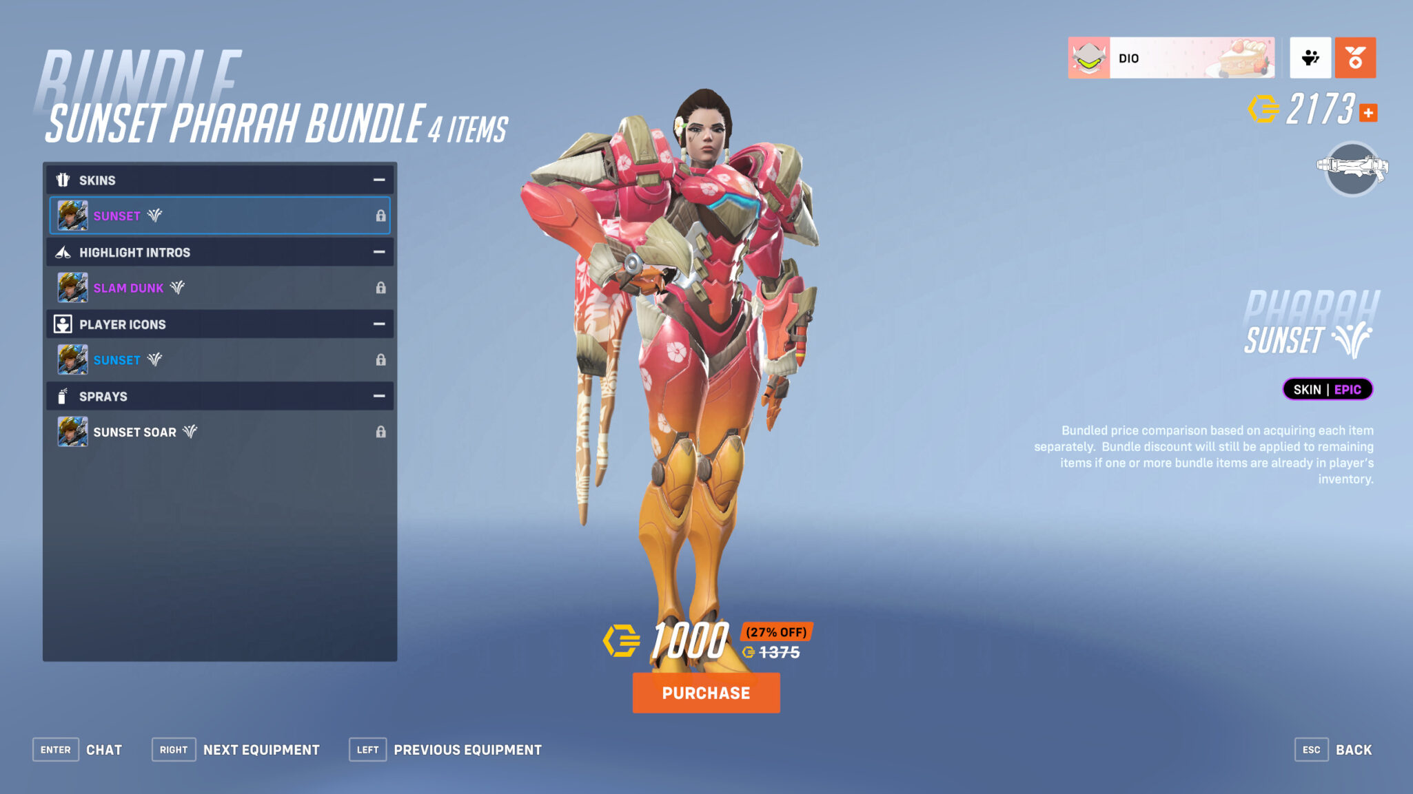 Sunset Pharah skin (Image via Blizzard Entertainment)