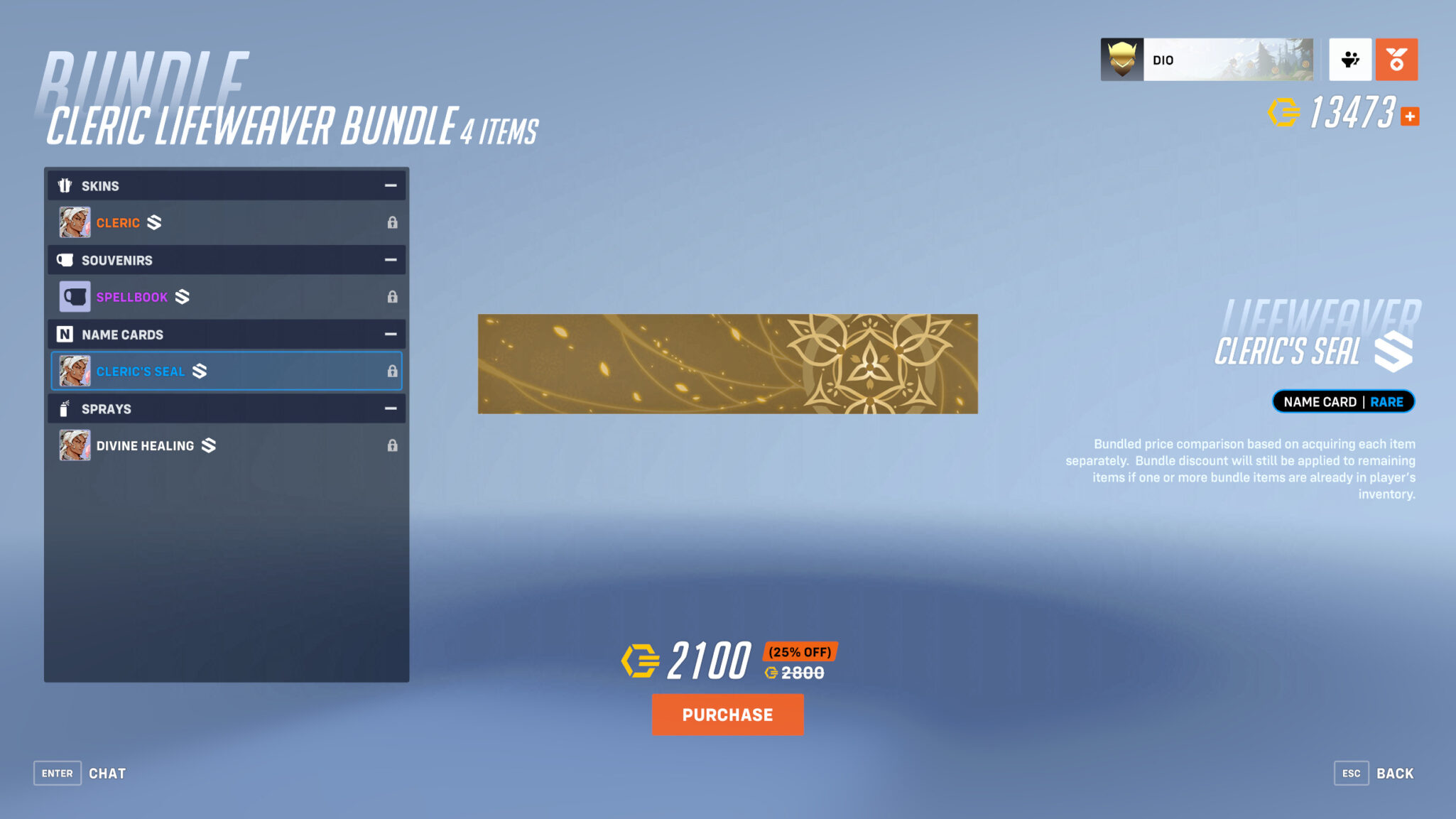 Rare Cleric's Seal name card