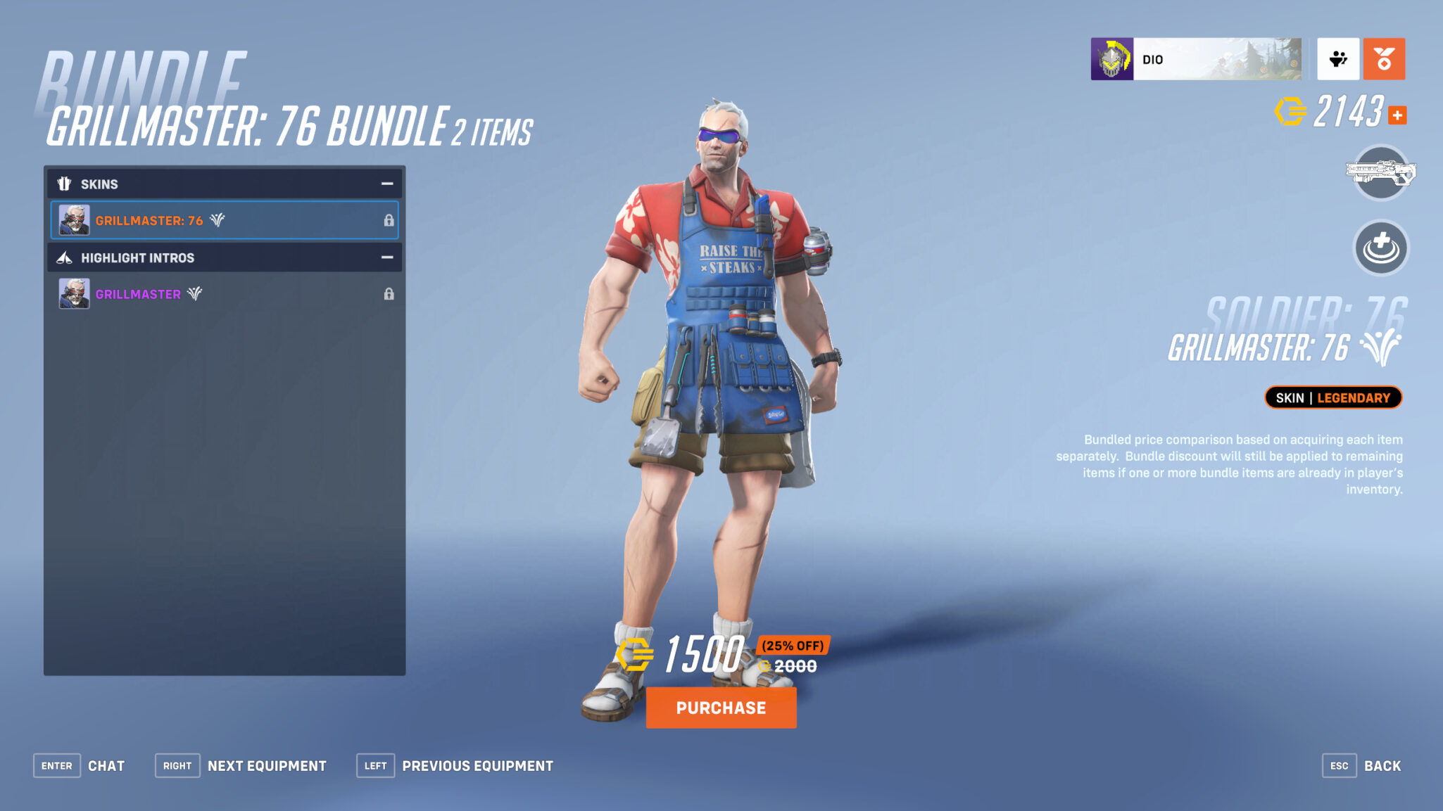 Soldier 76 Grillmaster skin in Overwatch 2