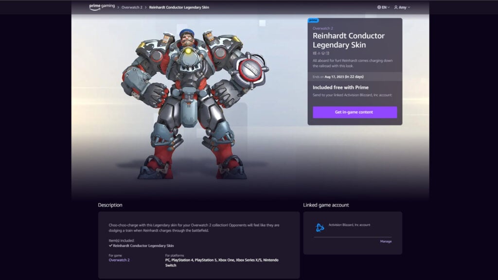Free Overwatch 2 legendary Conductor Reinhardt skin