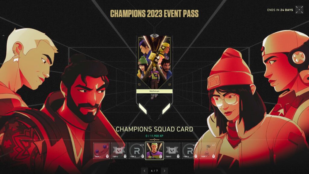 The Champions Squad Card from the VALORANT Champions 2023 event pass.