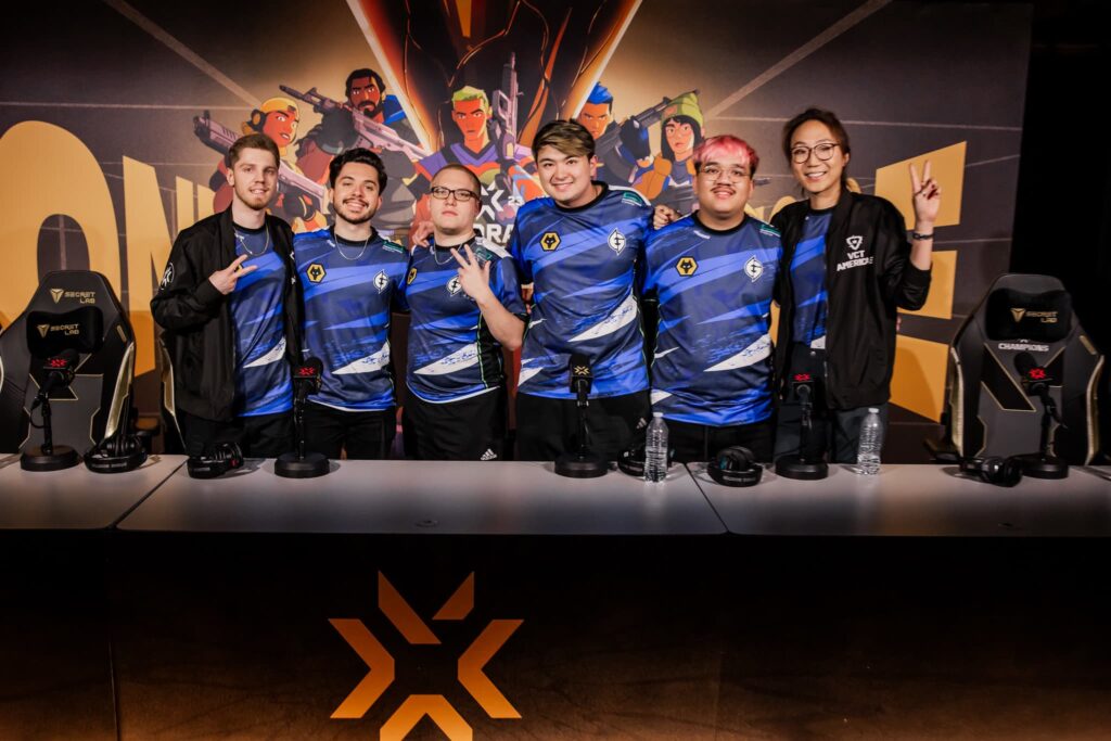 Evil Geniuses participates in a post match press conference at VALORANT Champions Los Angeles Knockouts Stage at the Kia Forum on August 25, 2023 in Los Angeles, California.