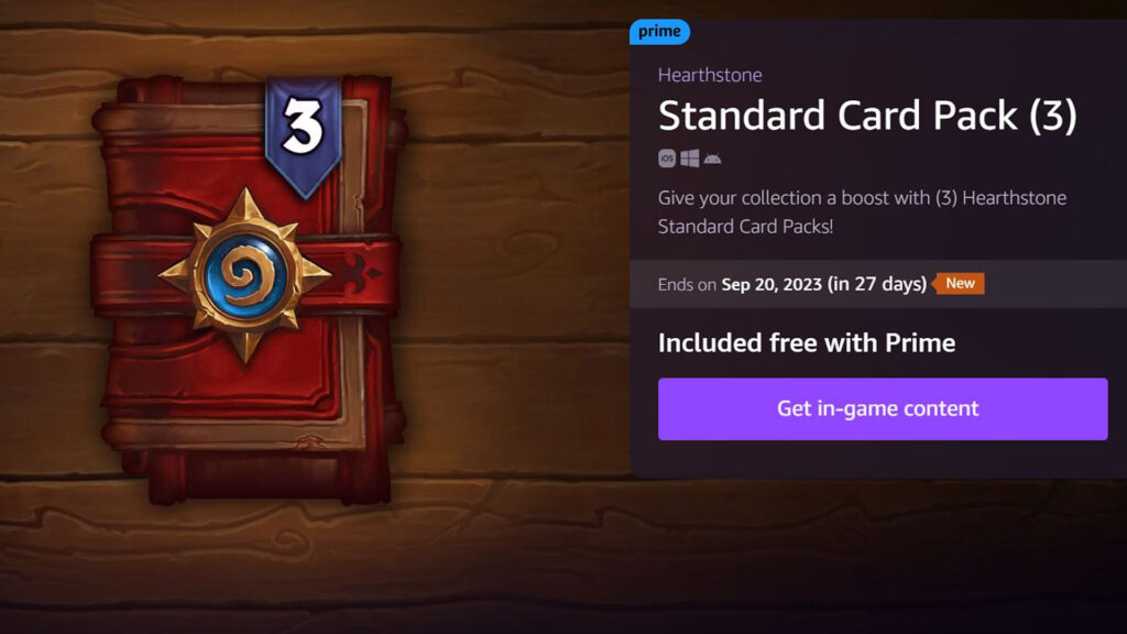 How to get 3 Free Hearthstone packs with Prime Gaming