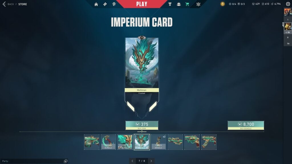 The VALORANT Imperium Bundle Player Card.