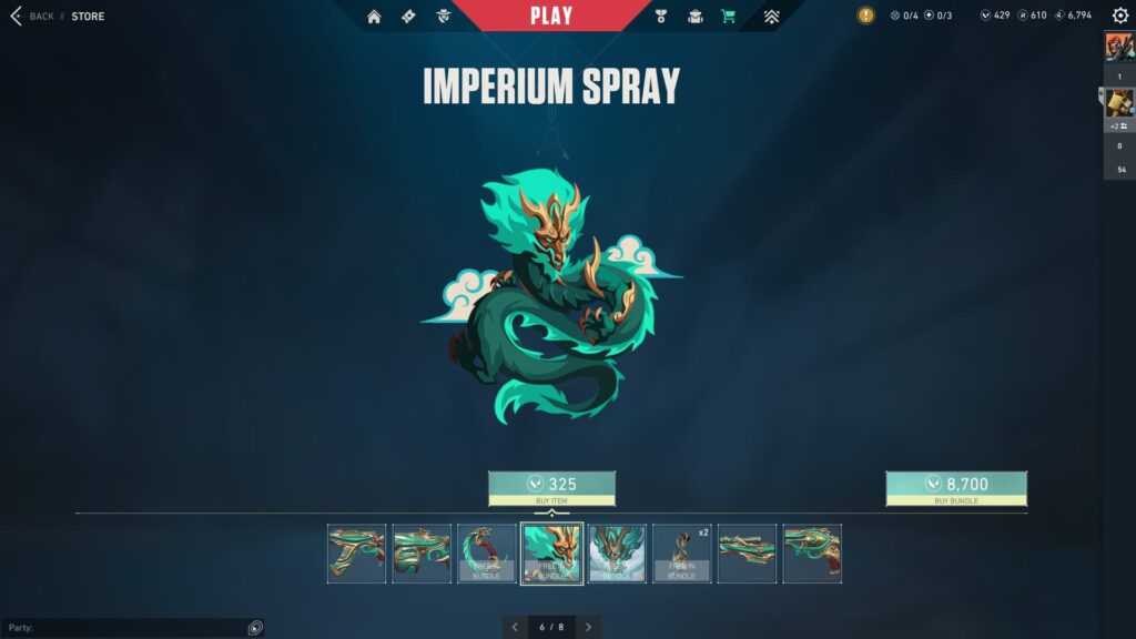 The VALORANT Imperium Bundle Spray.