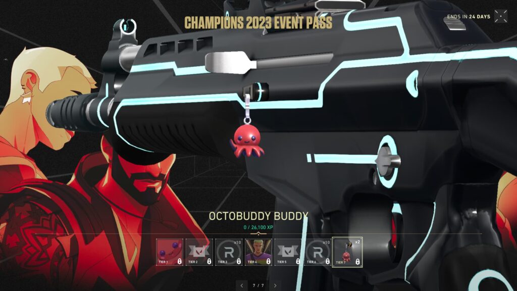 The Octobuddy Gun Buddy from the VALORANT Champions 2023 event pass.