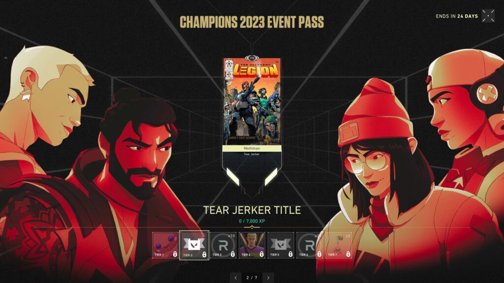 The Tear Jerker title in the VALORANT Champions 2023 event pass.