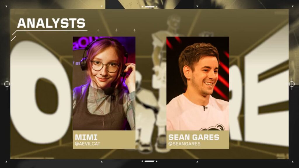 aEvilcat and Sean Gares are shown as the VALORANT Champions 2023 analysts.