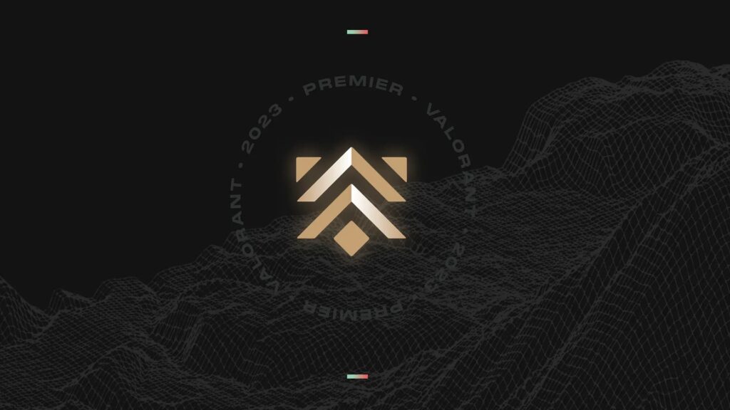 The VALORANT Premier logo sits over a grid map.