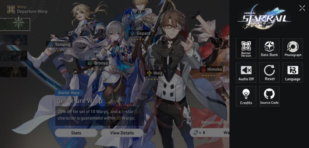 Honkai Star Rail Warp Simulator Menu