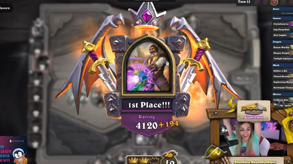 Slysssa during the Hearthstone Battlegrounds Brawl: Pirates & Mayhem event