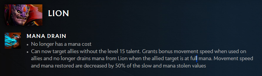Lion's updated Mana Drain in 7.34