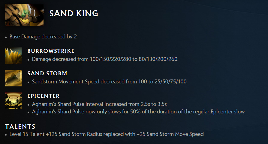 Sand King changes in Patch 7.34b.