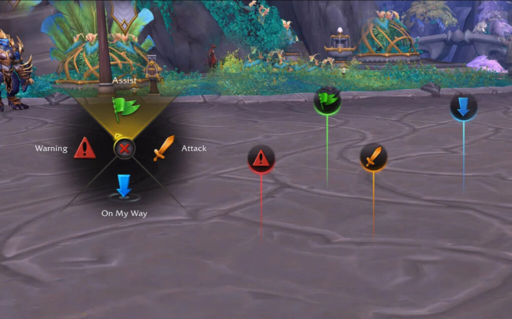 The various World of Warcraft ping wheel icons in-game.