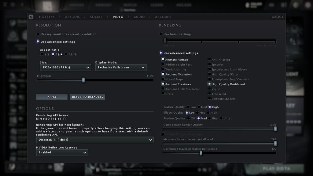 Best advanced video settings in Dota for quality and performance on mid to low-end PCs (Image via Dota)