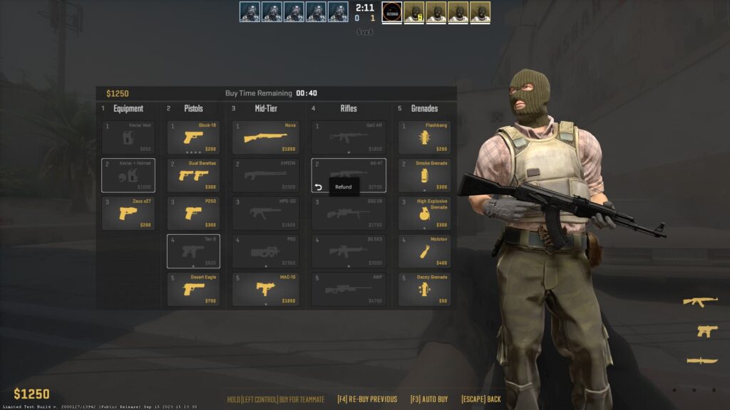 The Buy Menu shows a refund over the AK-47, so you can sell back the weapon in CS2.