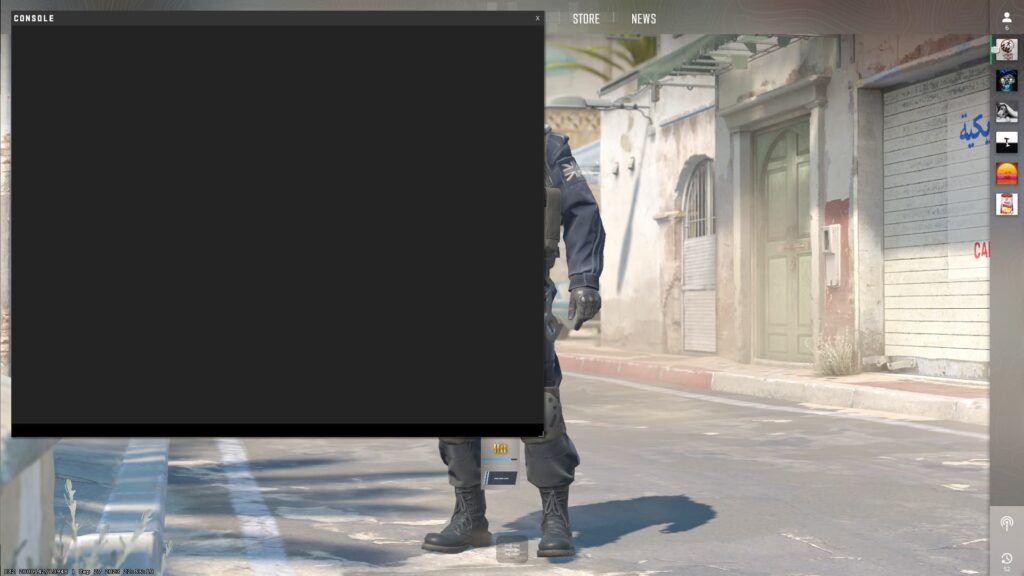 The open console on the main screen on CS2.