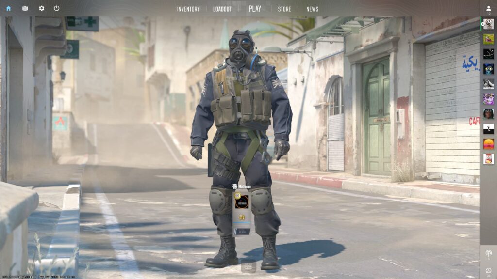 The main screen of CS2 shows your operative skin standing on your chosen background.