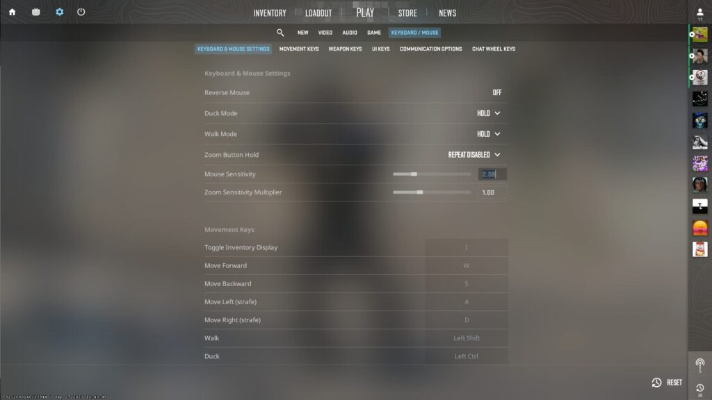 The CS2 mouse sensitivity settings.