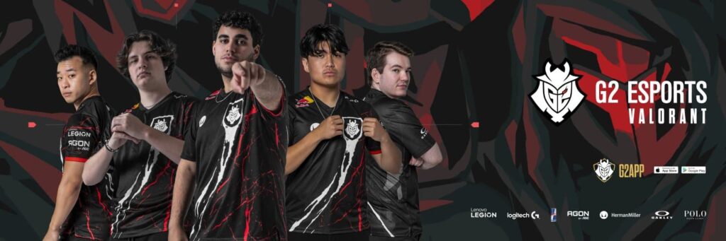 The G2 Esports header on their X page, which shows its four players and head coach.