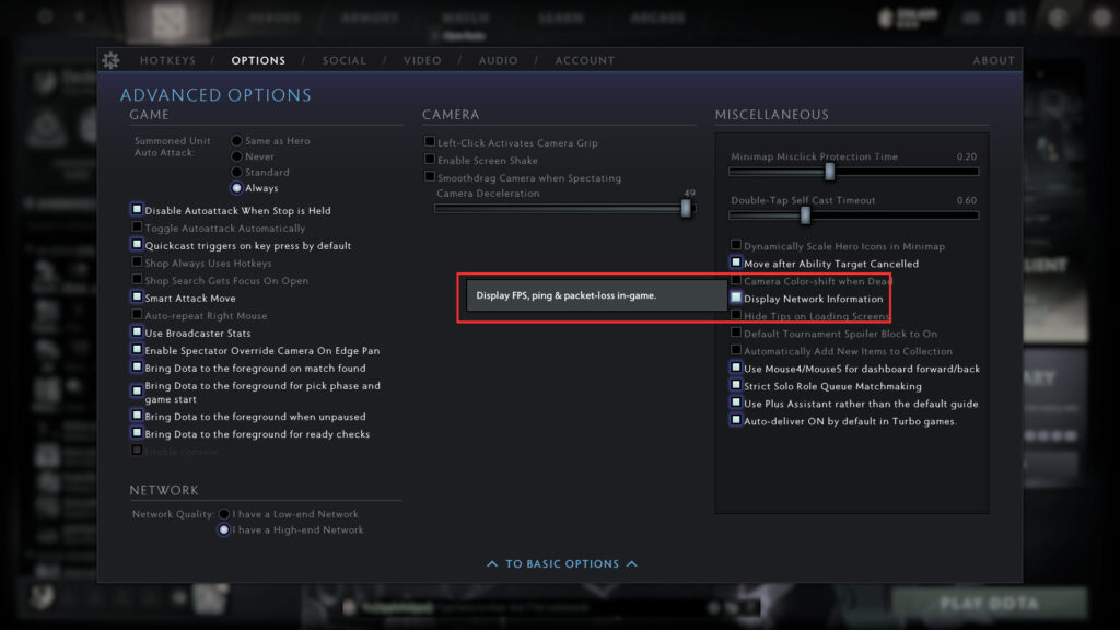 How to find your FPS in Dota step 2 (Image via Dota client)