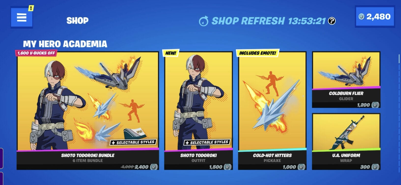 My Hero Academia Fortnite skins in the item shop 1