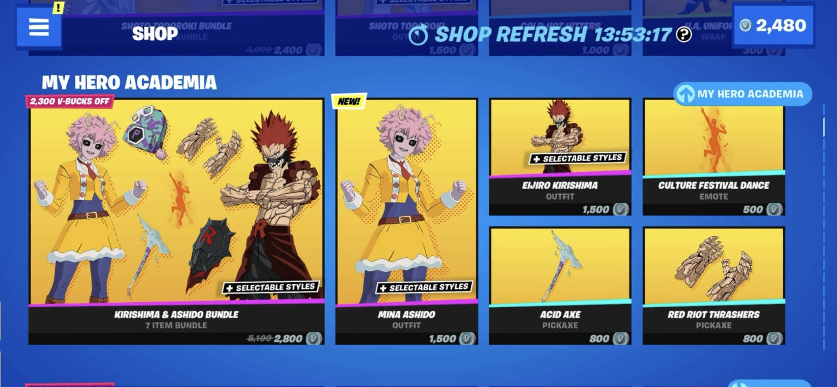 My Hero Academia Fortnite skins in the item shop 2