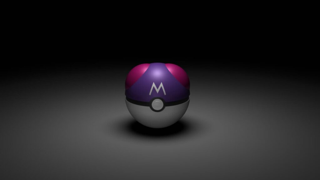 The Master Ball sits on a gray surface in Pokemon GO.