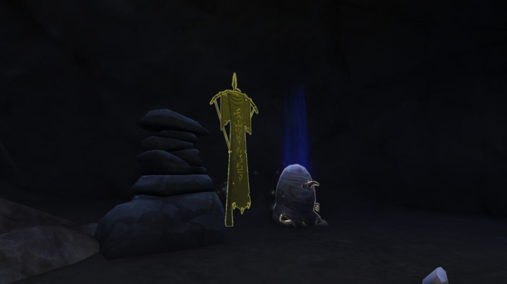 The Deadsnare Caverns burial marker in the Secrets of Azeroth Pinewood Post quest chain.