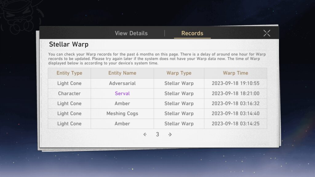 The Records shows your history of drops in the Event Warps
