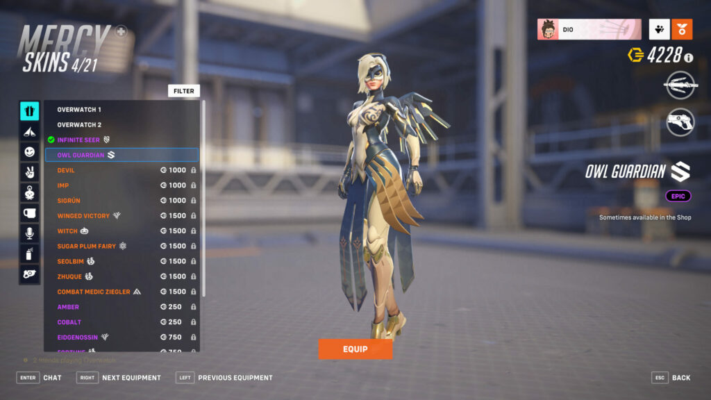 The Owl Guardian Mercy skin in Overwatch 2