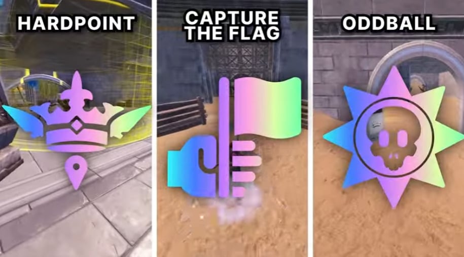 The Fortnite game modes include Hardpoint, Capture the Flag, and Oddball 