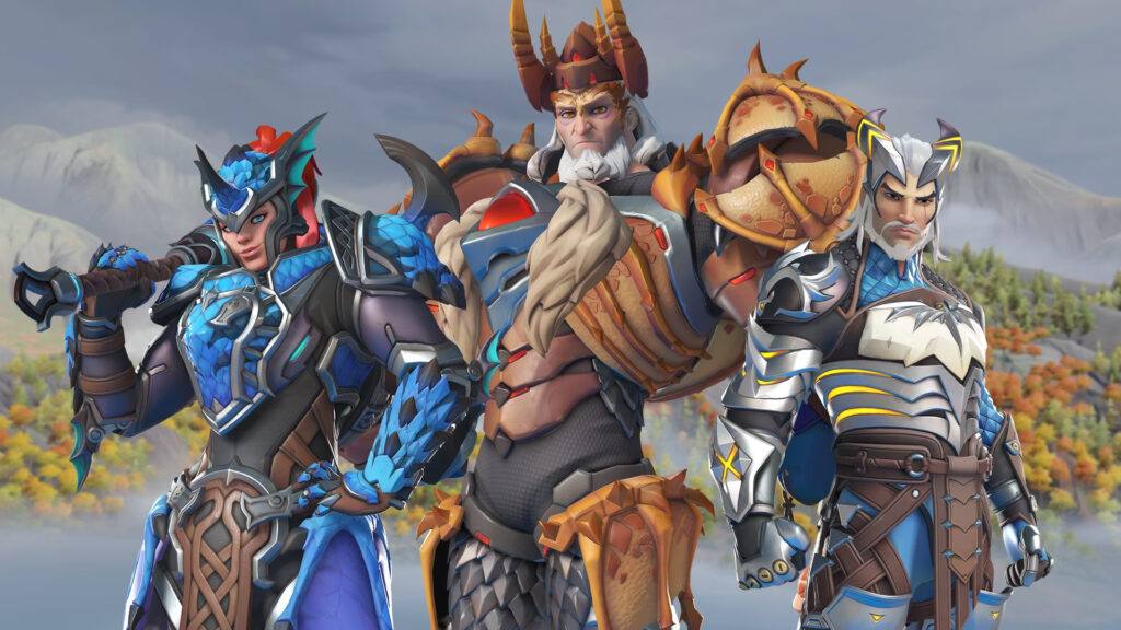 Drake Master Hanzo, Azure Drake Brigitte, and Bronze Drake Sigma skins